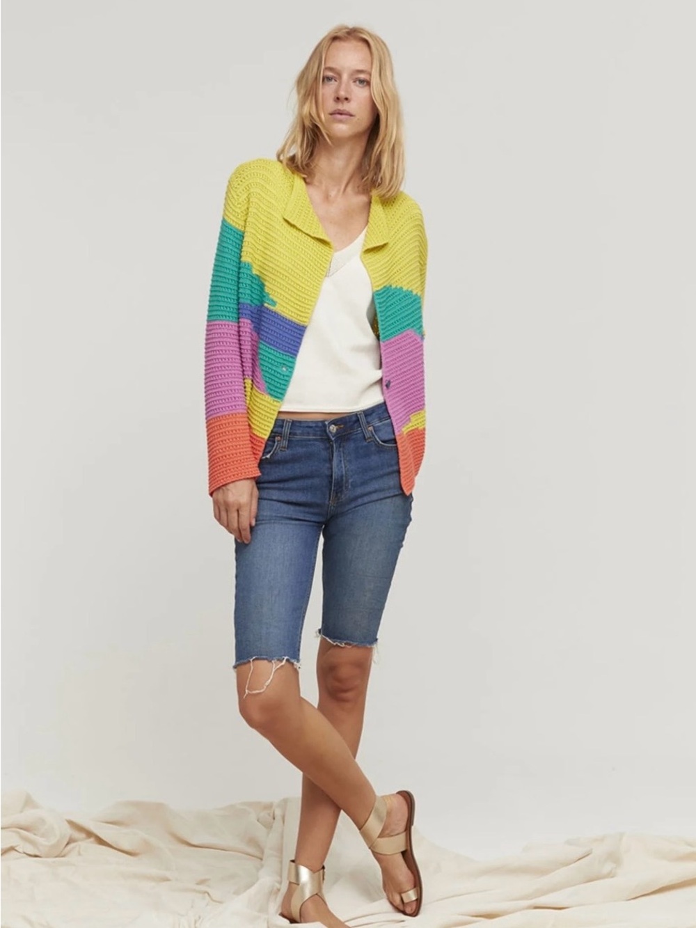 Aldo Martins Peran colorblock cardigan vibrant multicolor knit pattern size XS